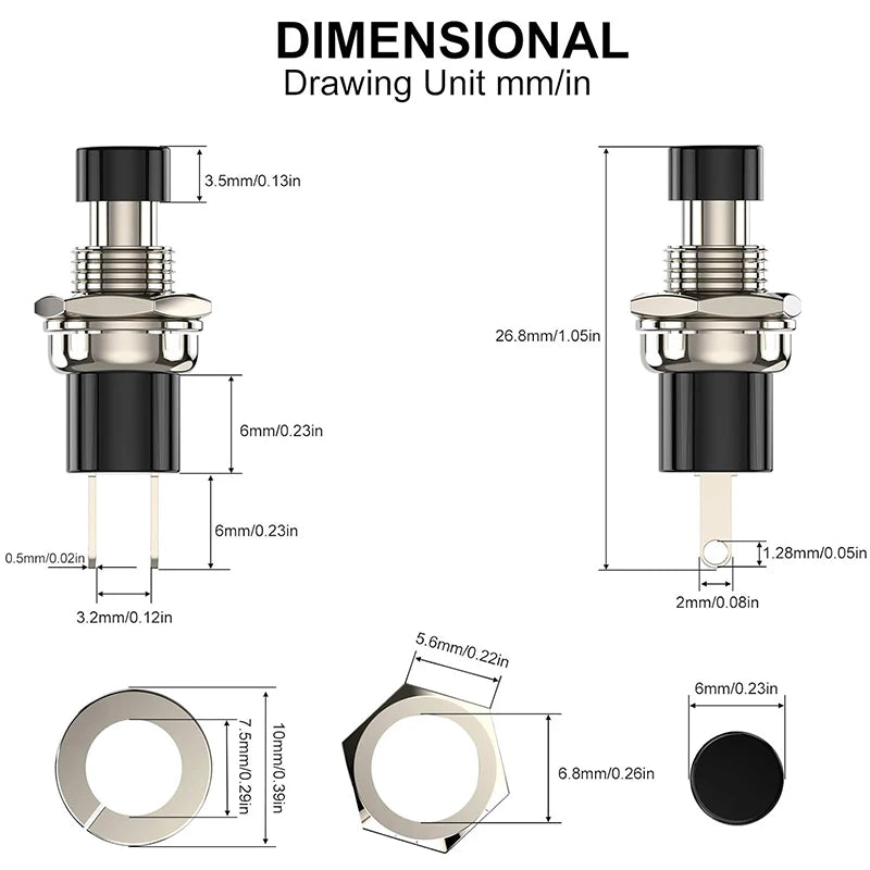 20pcs 1A 250VAC SPST Mini Pushbutton Switches Normally Open(NO) Black & Red Cap Momentary Push Button Switch Peaceful Pleasures Health and Wellness