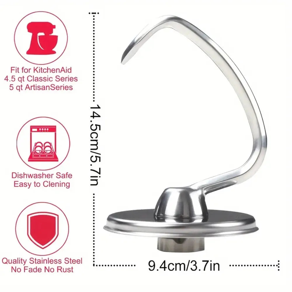Stainless Steel Dough Hook Suitable for Kitchenaid 4.5-5QT Tilt-Head Stand Mixers Attachments Accessories Replacement, Polished Peaceful Pleasures Health and Wellness