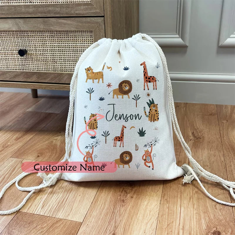 Personalised Safari Jungle Animals Toy Sack | Kids Gift Bag