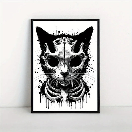 Gothic Cat Skeleton Canvas Poster | Halloween Black White Wall Art Canvas Art Poster Peaceful Pleasures Health and Wellness