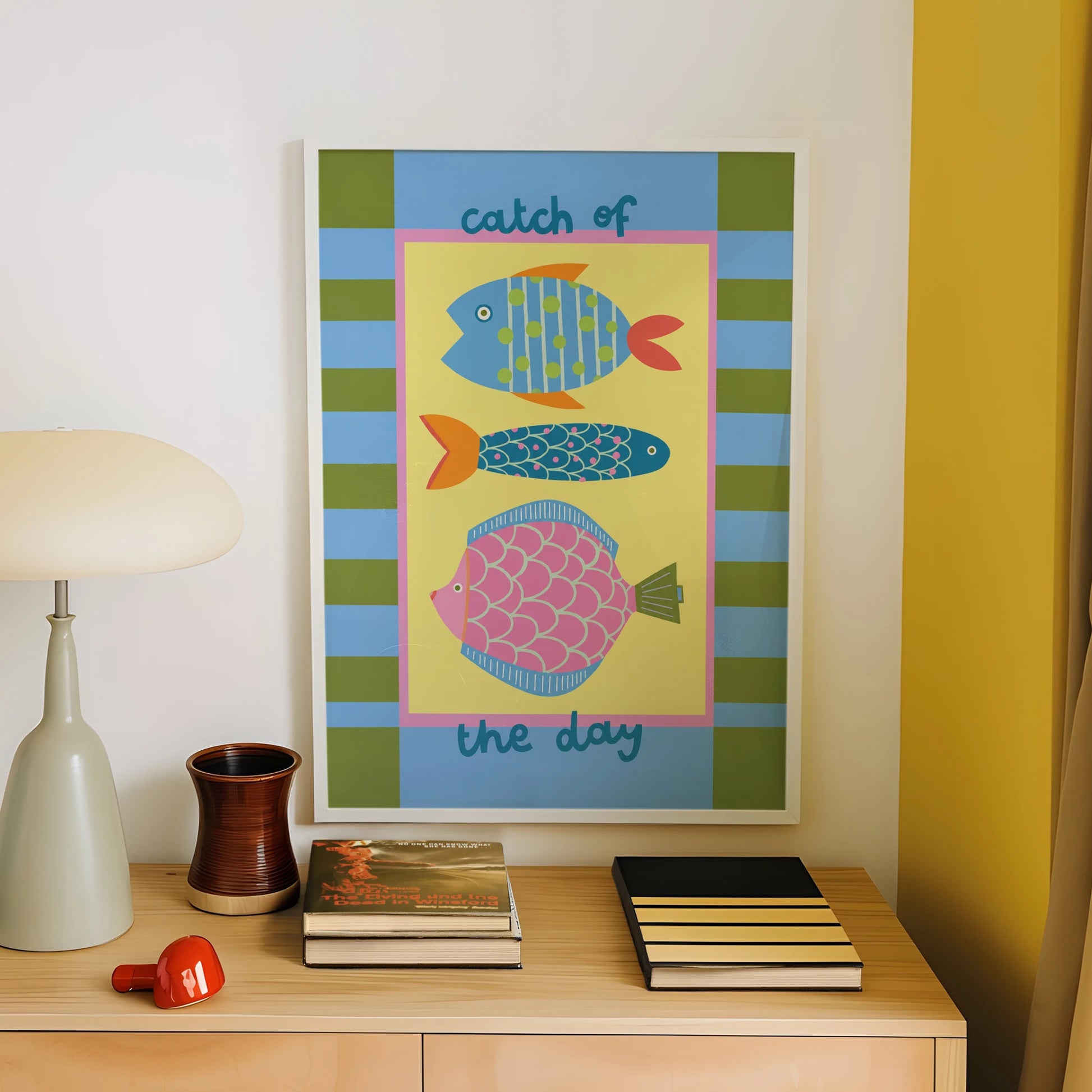 Modern Catch Of The Day With Funny Fishes Wall Art Print Canvas Painting Poster Picture For Living Room,Bedroom Home Decor Peaceful Pleasures Health and Wellness