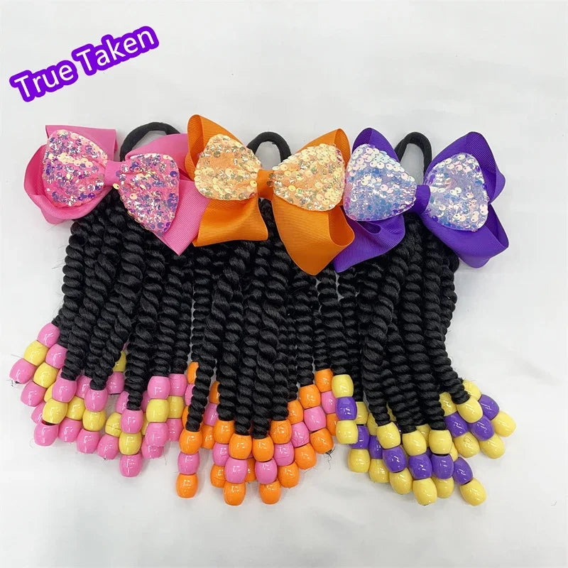 Custome- Braded Ponytails for Kids 8in Kids Box Braid Ponytail Hair Extension Synthetic with Big Bubbles Balls Peaceful Pleasures Health and Wellness