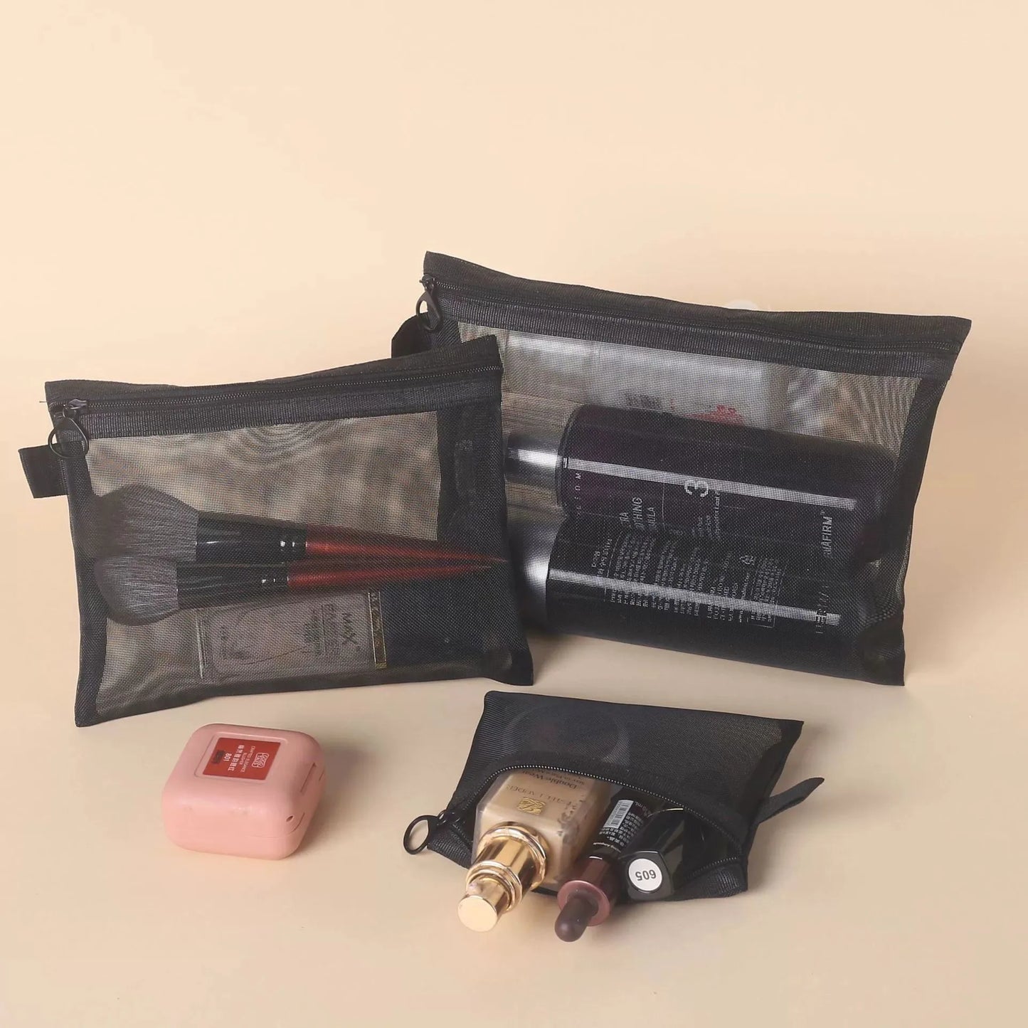 Mesh Cosmetic Bag Set – Travel Makeup & Toiletry Organizer