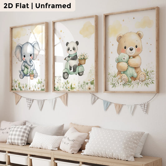3-Piece Elephant & Panda Canvas Wall Art Print | Home Decor Canvas Wall Art Set Peaceful Pleasures Health and Wellness GP118-3pcs 60x80cm Unframed