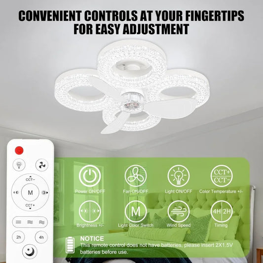 RUNTOIN 48W Ceiling Fan Light | Remote & Dimmable 3000K–6500K Ceiling Fan Light Peaceful Pleasures Health and Wellness