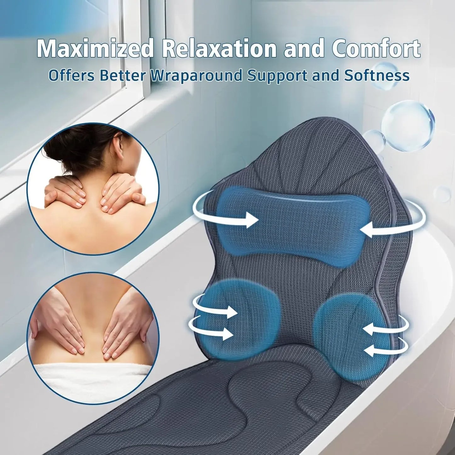 Extra Thick Bathtub Pillow with Head & Neck Support, Non-Slip Bath Cushion for Comfortable Relaxation Peaceful Pleasures Health and Wellness