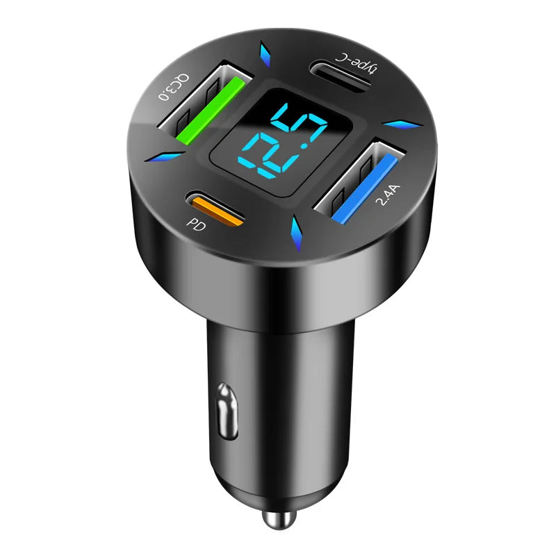 4-Port 66W Car Charger PD QC3.0 Fast Charging USB Type-C
