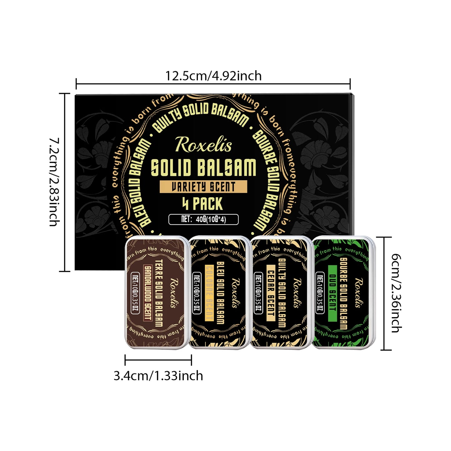 4-Piece Men's Solid Perfume Balm Set | Alcohol-Free Woody Scent