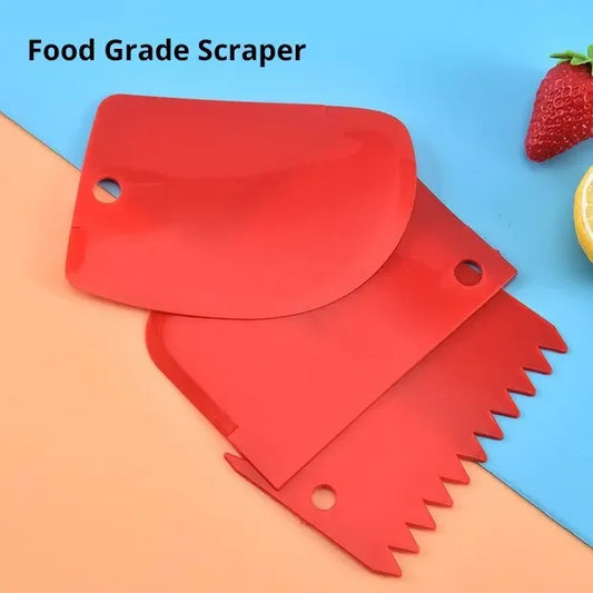 3pcs/set Red Decorating Tool Baking Dough Cutting Scraper Plastic Dough Scraper Thickened Three-Piece Cream Scraper Peaceful Pleasures Health and Wellness
