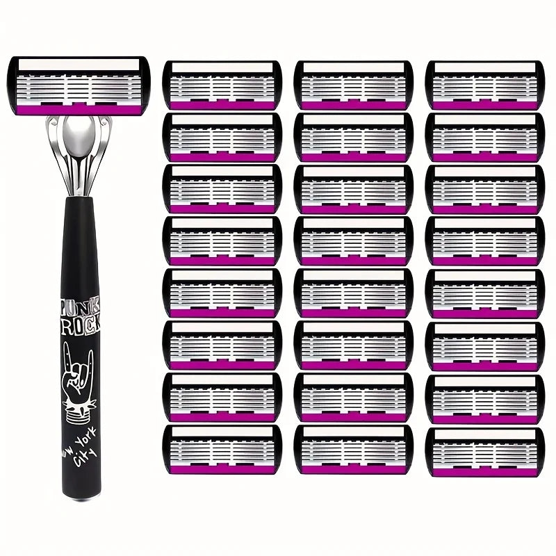Men's 6-Layer Manual Razor with Replaceable Blade Refills