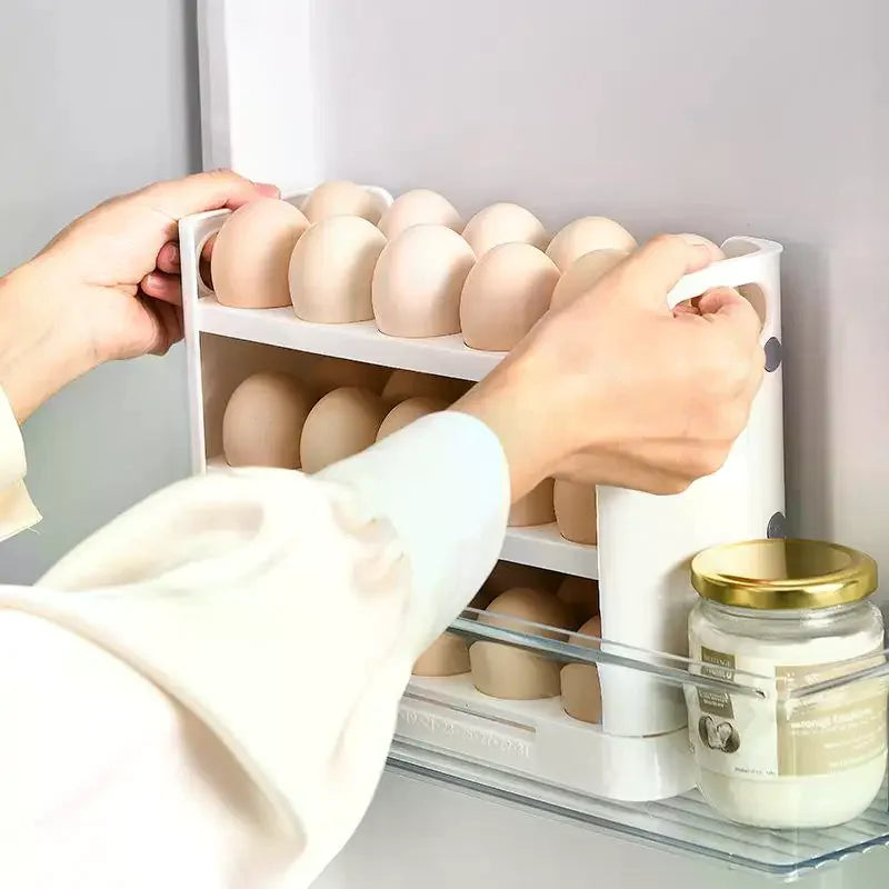3-Layer Flip Egg Storage Box – Large Capacity Fridge Tray