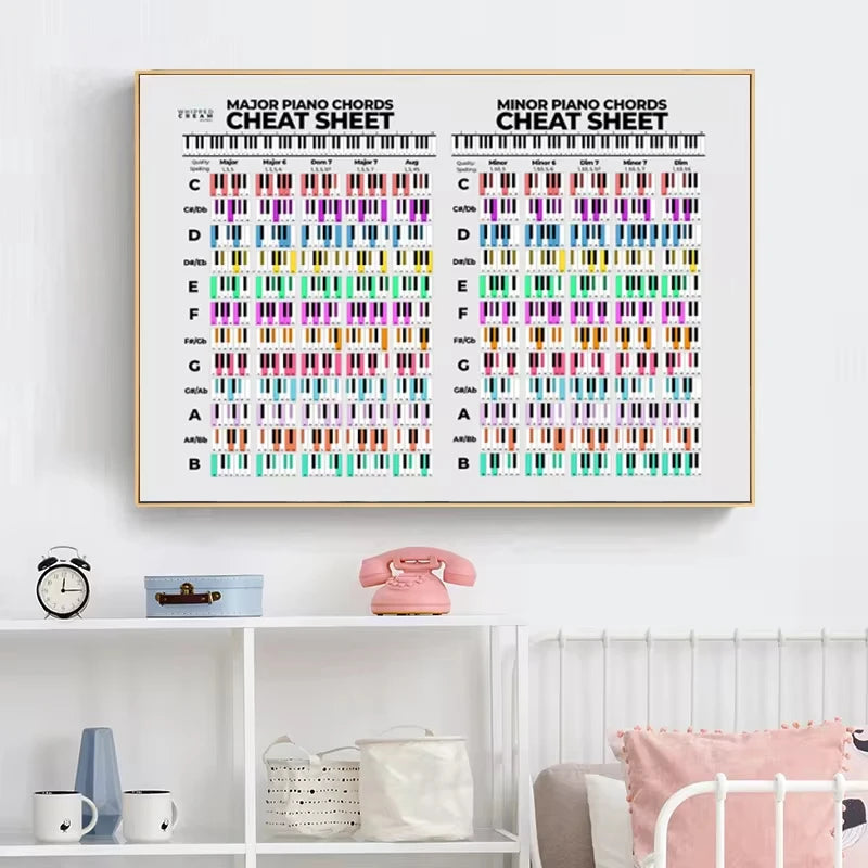 Modern Piano Guitar Chord Table The Basics of Music Canvas Painting Wall Print Home Art Posters for School Music Classroom Decor Peaceful Pleasures Health and Wellness
