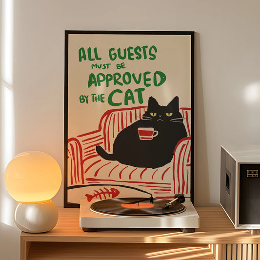 1pc "All Guests Must Be Approved By The Cat" Poster Humorous Wall For Cat Lovers, For Home Office, Bed Living Bathroom Decor Peaceful Pleasures Health and Wellness