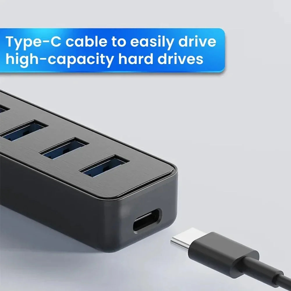 USB 3.0 4-Port Hub Splitter | Type-C Adapter for Laptop & PC