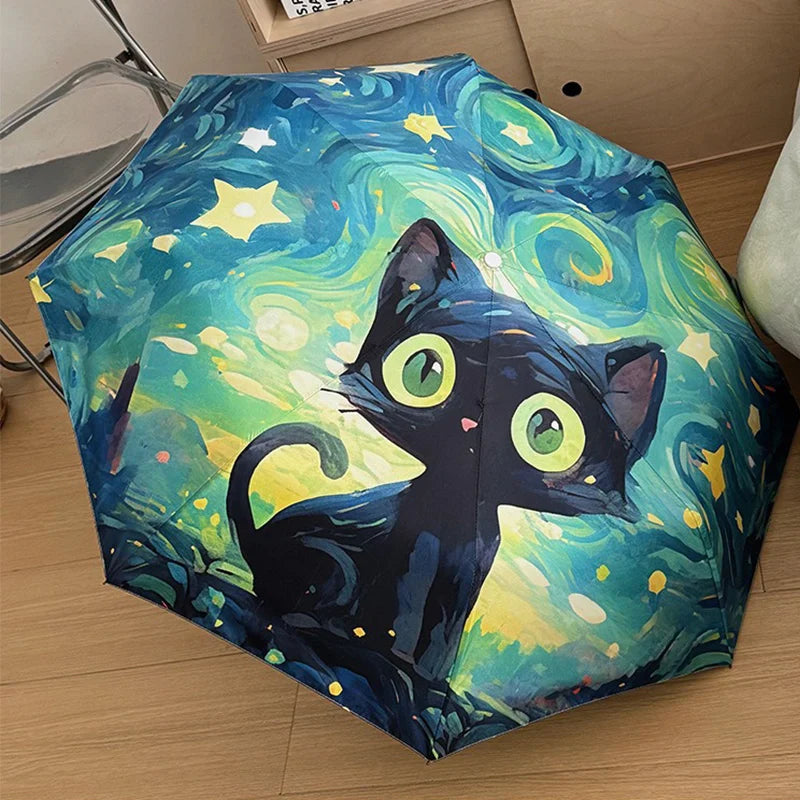 Cartoon Cat Folding Umbrella – UV Protection & Auto Open/Close