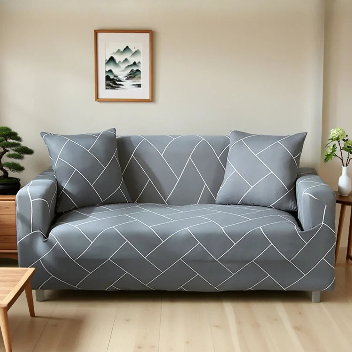 Printed Slipcover Stretch Sofa Cover with Pillowcase Couch Cover Furniture Protector For Bedroom Office Living Room Home Decor Peaceful Pleasures Health and Wellness F 3-seater 190-230cm