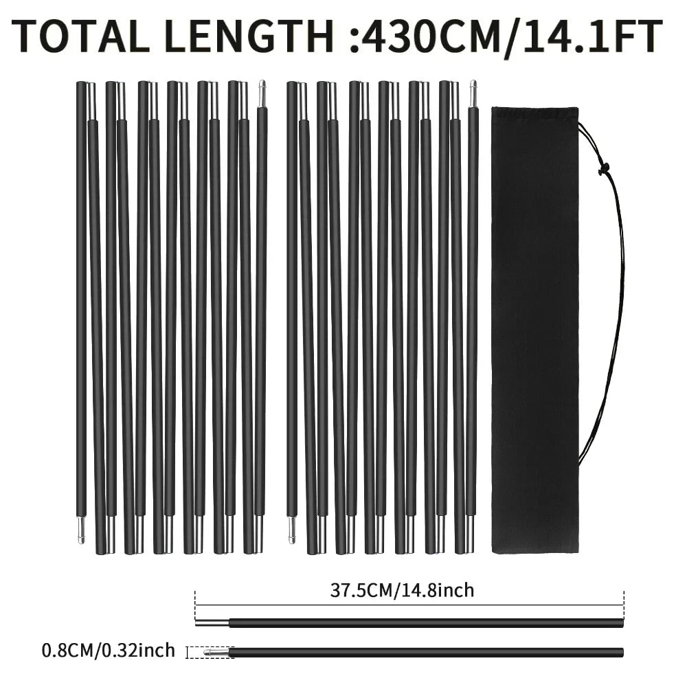 Pre-Assembled Tent Pole Stakes Aluminium Tarp Rod Replacement Camping Accessori Multifunction Lightweight Tent Poles Repair Kits Peaceful Pleasures Health and Wellness 2Pcs 4.3M Black