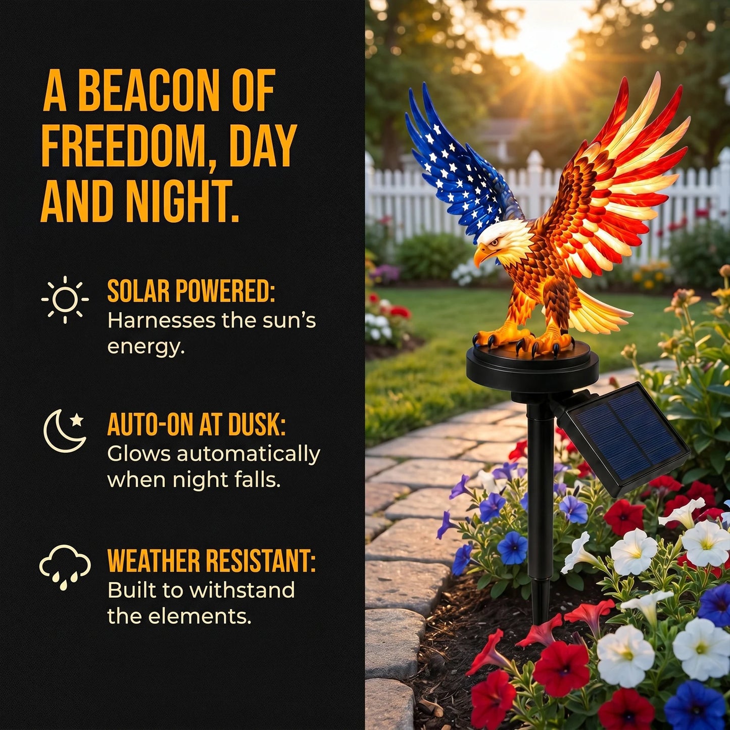 Solar Powered LED Garden Eagle Lamp Patriotic Memorial Day Light Decor for 4th of July Decorations Outdoor Memorial Day Peaceful Pleasures Health and Wellness