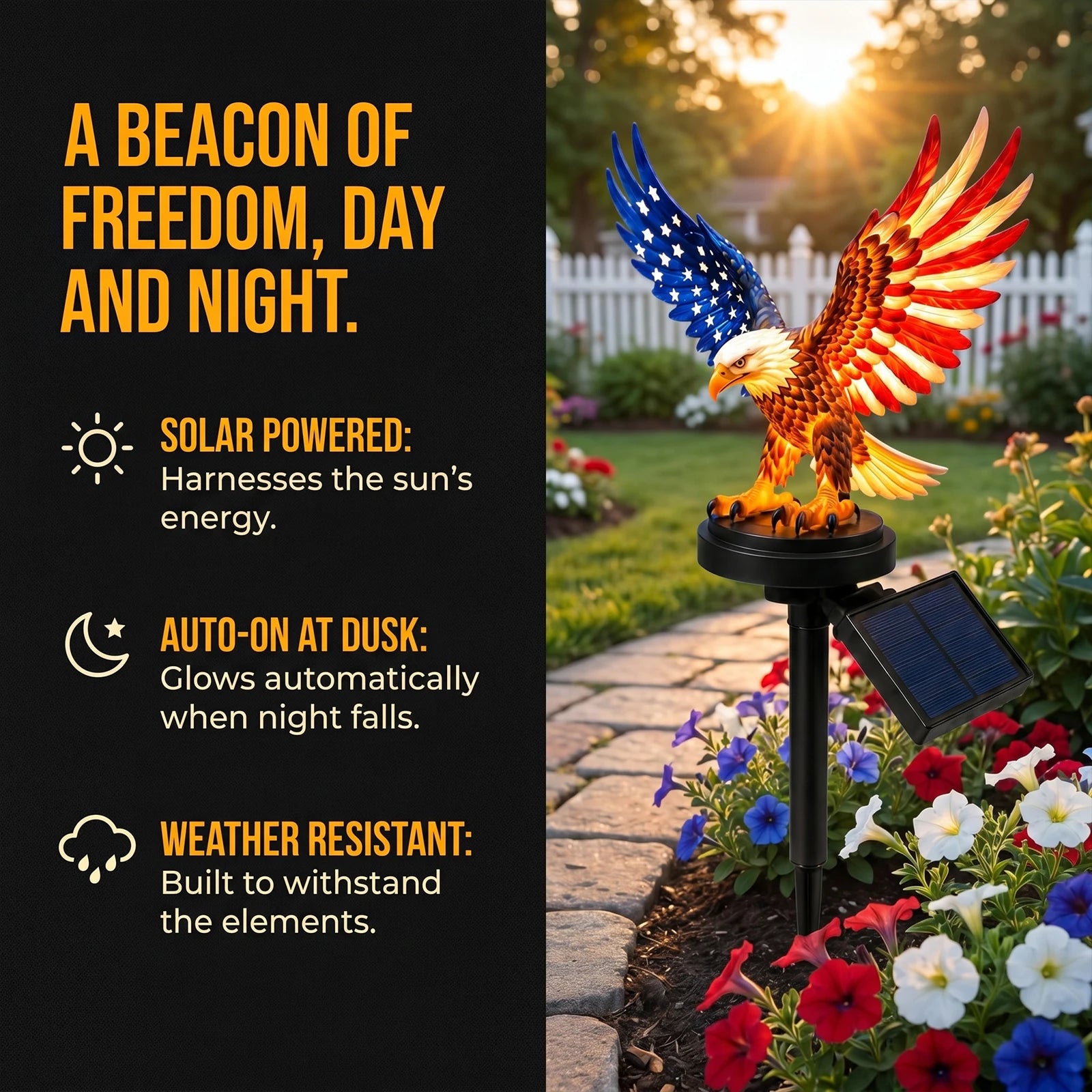 Solar Powered LED Garden Eagle Lamp Patriotic Memorial Day Light Decor for 4th of July Decorations Outdoor Memorial Day Peaceful Pleasures Health and Wellness