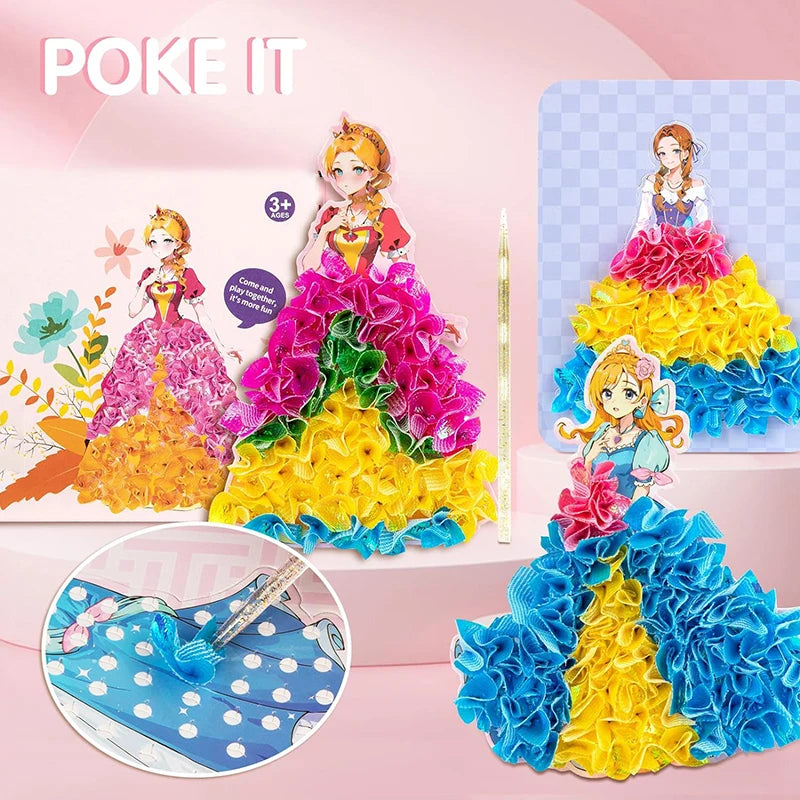 Creative Princess Puzzle Puncture Painting Board Pens Fabric Craft