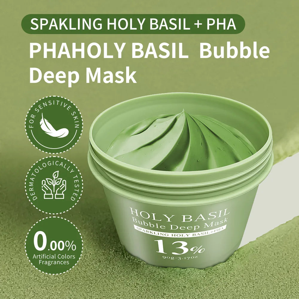 Holy Basil Sparkling Bubble Clay Face Mask – Deep Pore Cleanse