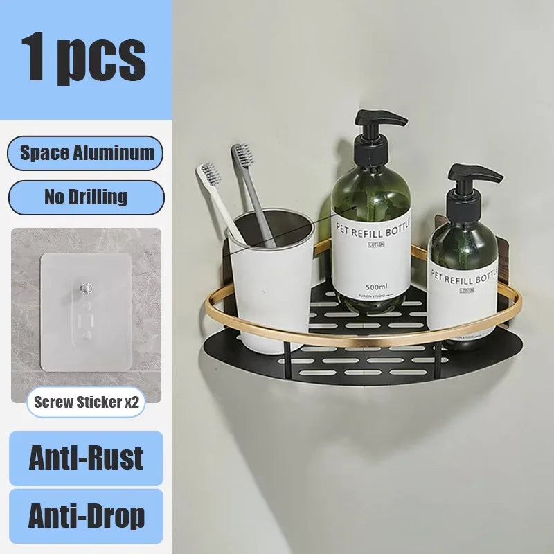 No-Drill Aluminum Shower Corner Shelf & Bathroom Organizer