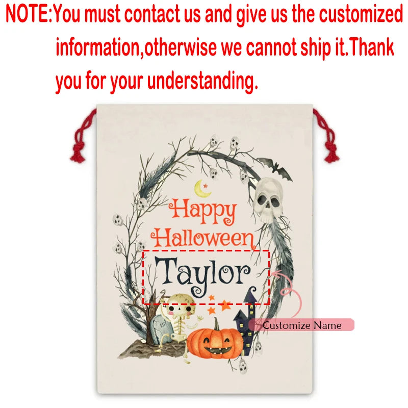 Personalized Halloween Drawstring Candy Bag – Custom Kids Gift Halloween Candy Bag Peaceful Pleasures Health and Wellness custom G 30x40cm
