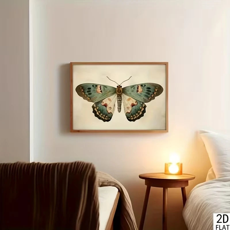 Retro Butterfly Moth Floral Canvas Wall Art Print | Home Decor