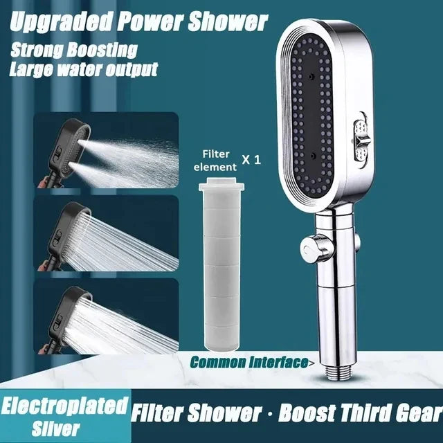 3-Mode High Pressure Handheld Shower Head with Water Filter