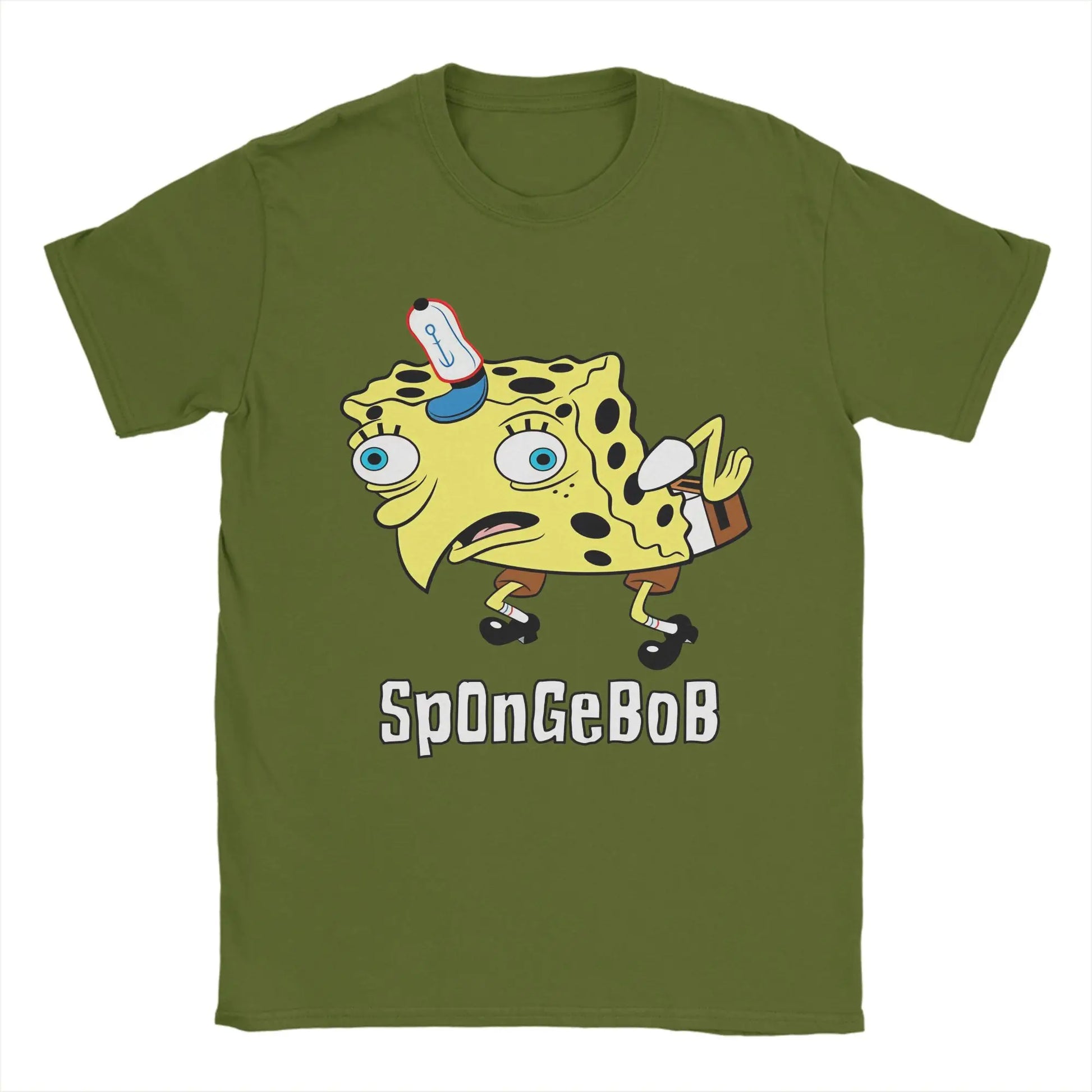 Men's T-Shirt S-Spongebobs Vintage 100% Cotton Tee Shirt Short Sleeve SpOnGeBoB Meme T Shirts Round Neck Clothes 6XL Peaceful Pleasures Health and Wellness army green XXXL