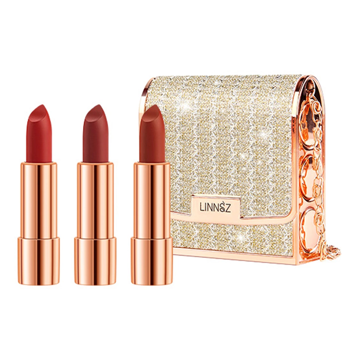 Matte Lipstick Set with Chain Bag for Long Lasting Color