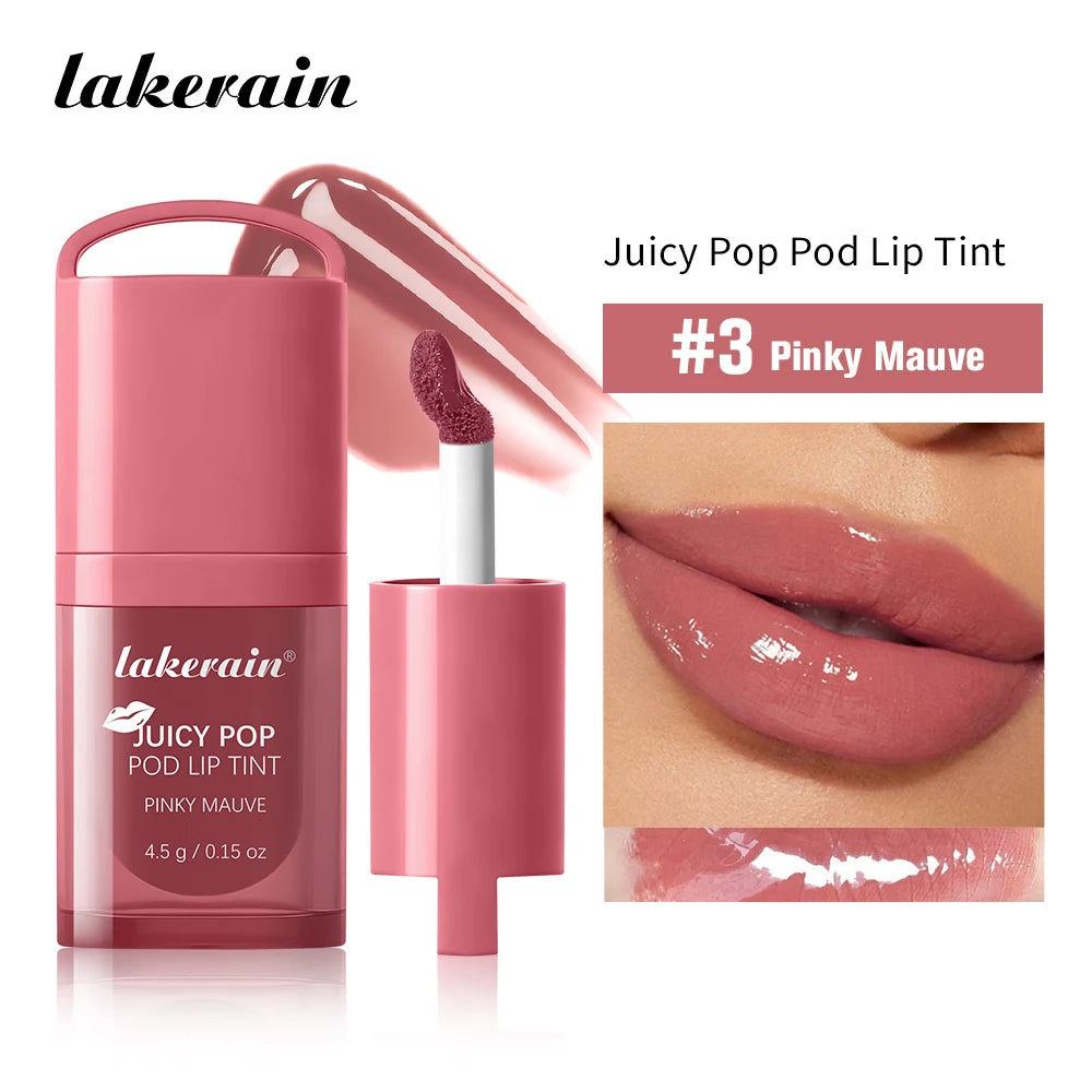 JuicePop Box Lip Tint Hydrating Oil Lip Gloss High Shine Non-Sticky Long Lasting Waterproof Lightweight Nourishing Vivid Color L Peaceful Pleasures Health and Wellness 3Pinky Mauve