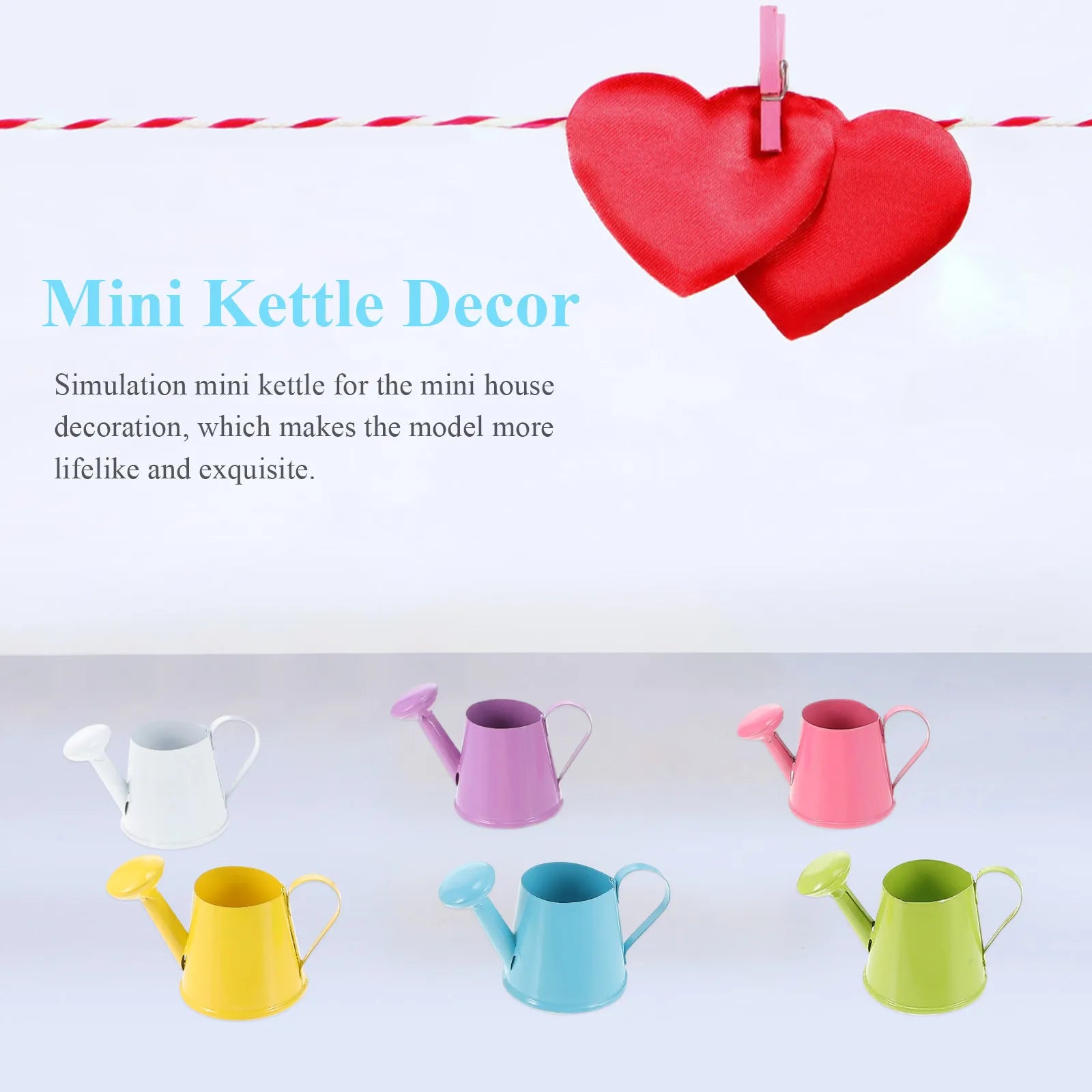 6Pcs Mini Kettle Decor Candy Hue Fine Craftsmanship Simulation Kettle for Dollhouse Miniature Decoration Desk Home Decor Peaceful Pleasures Health and Wellness