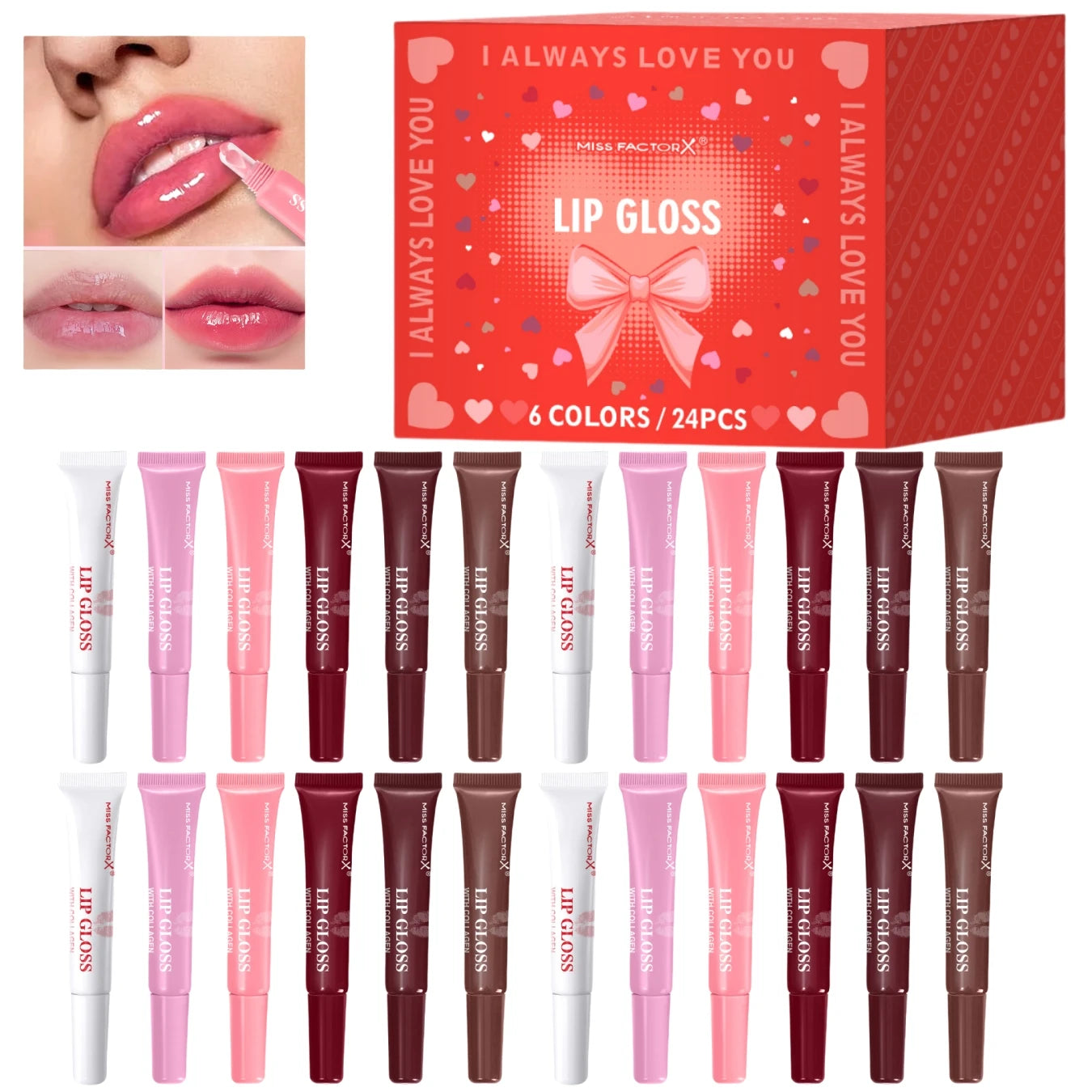 Premium gift set 24PCS/box Lip gloss set Long-lasting moisturizing Lip color modification Perfect gift for women Valentine’s Day Peaceful Pleasures Health and Wellness Lip gloss set 24 pcs