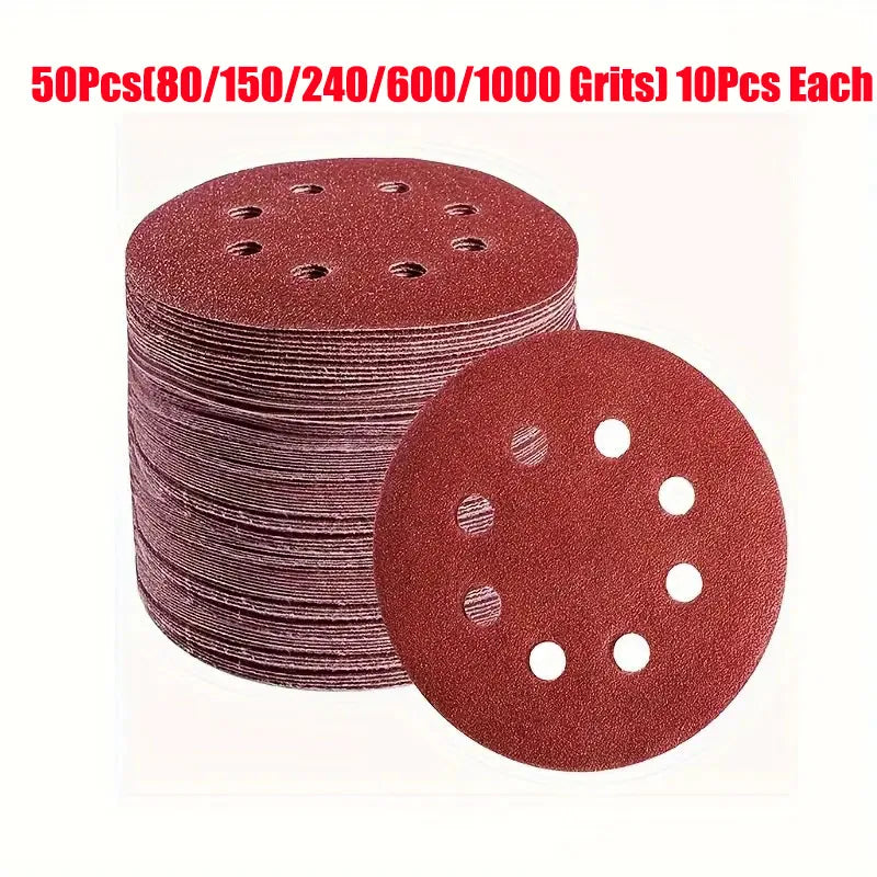 50 Uds Papel De Lija Redondo 5 Pulgadas Y Disco Ocho Agujeros Hojas