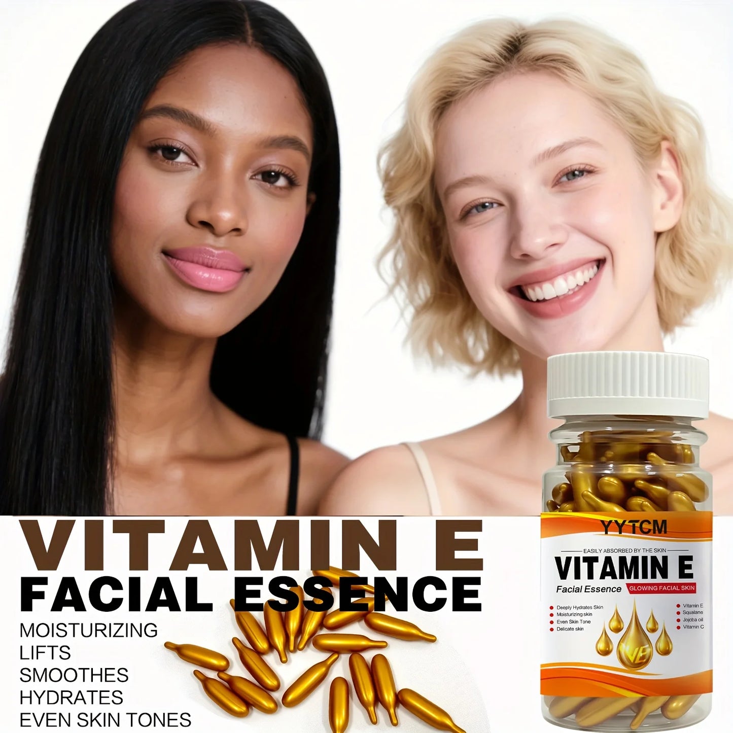 Vitamin E Deep Moisturizing Capsule Essence, Hydrates and Smooths Skin, Contains Plant-Based Squalane, Vitamin C, Deep Moisturizing and Brightening Skin Essence (0.4Gx90 Capsules)/Bottle-1 Bottle Peaceful Pleasures Health and Wellness