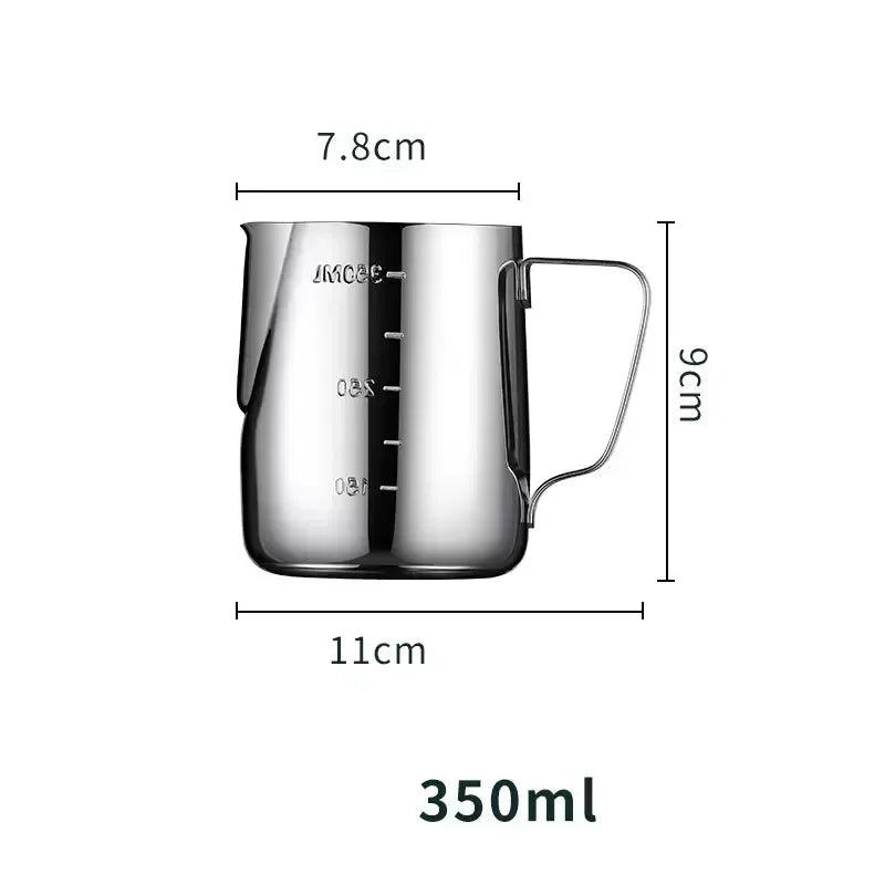304 Stainless Steel Latte Art Cup Scale Milk Foam Pot Scale Latte Cappuccino Cream Steam Home Cafe Milk Foam Cup 350/550/900ML Peaceful Pleasures Health and Wellness 350ml