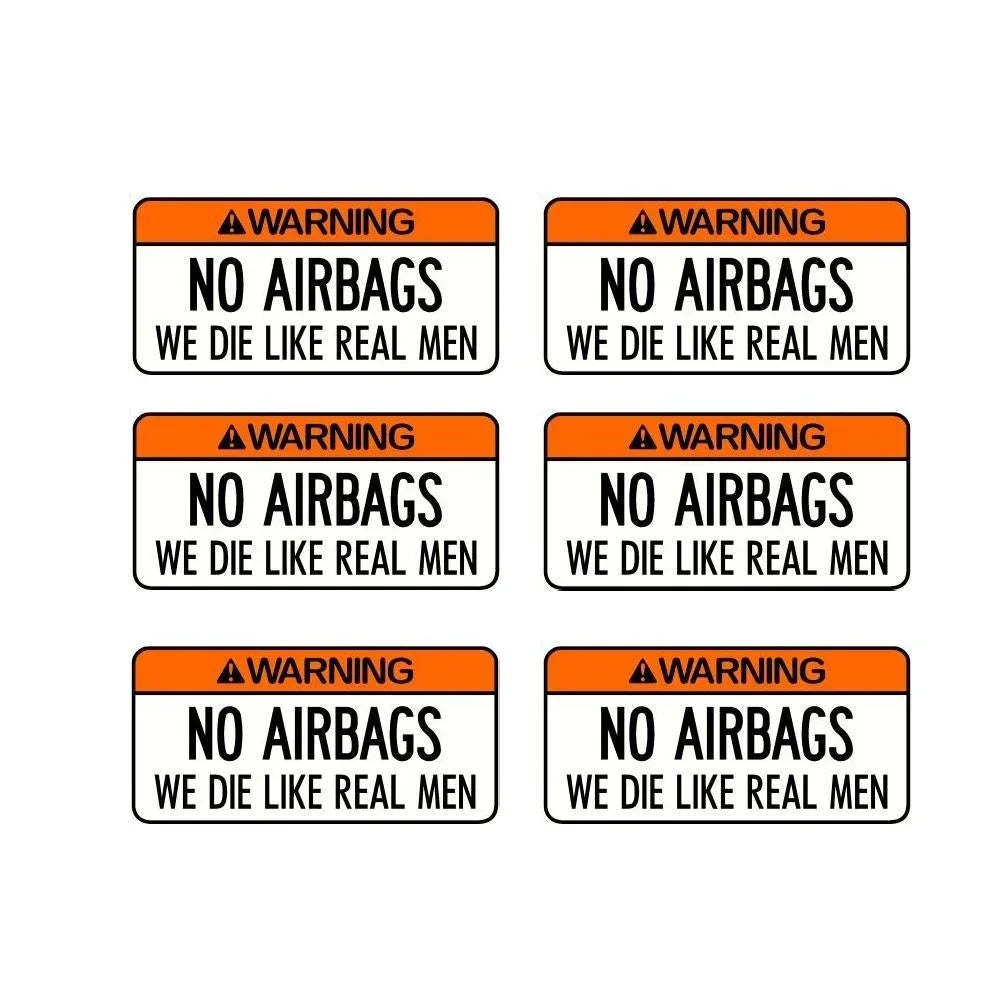 Pack of 6 100mmx52mm Warning No Airbags Sticker Decal Suits Drag Drift Race Rally Track Vintage Car Peaceful Pleasures Health and Wellness