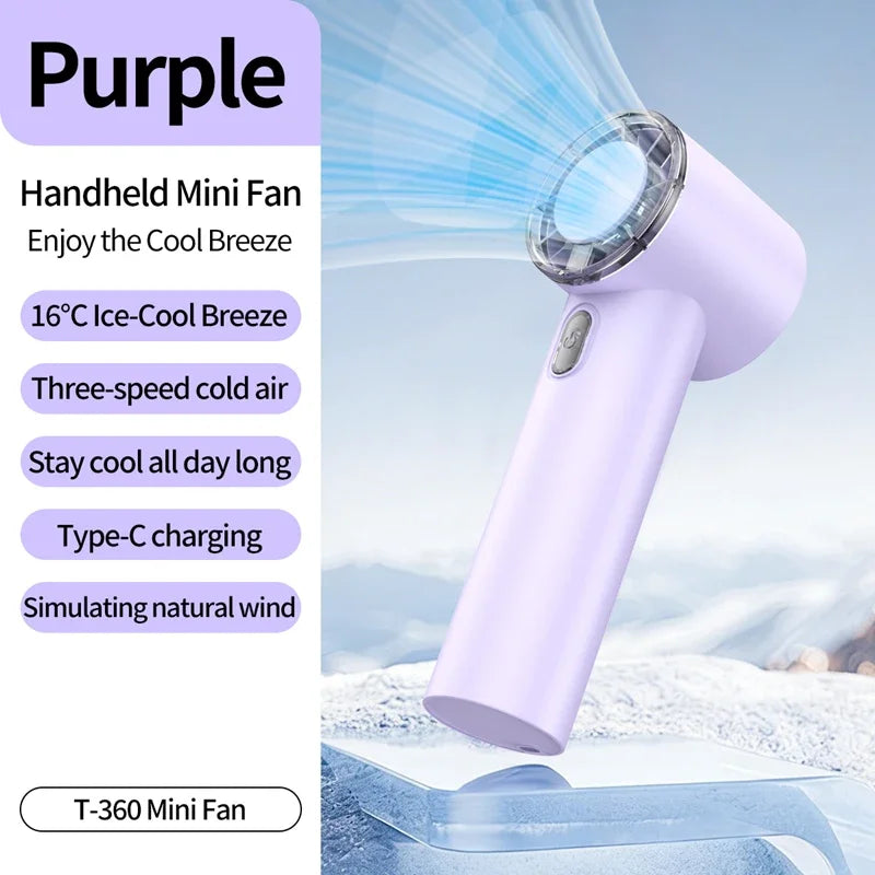 T360 199-Speed Handheld Fan Outdoor Ready Portable Digital Display Brushless Turbine Powerful Mini Fan Peaceful Pleasures Health and Wellness Purple