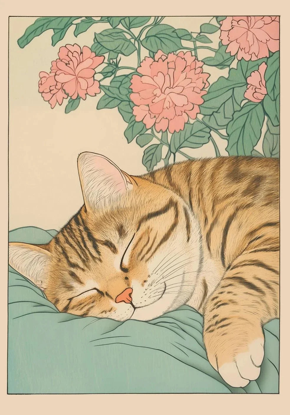 Japanese Tabby Cat in Bathtub Poster Prints Canvas Painting Retro Aesthetic Wall Art Picture Japandi Bathroom Toilet Home Decor Peaceful Pleasures Health and Wellness ZLH5523 80x120cm No Frame