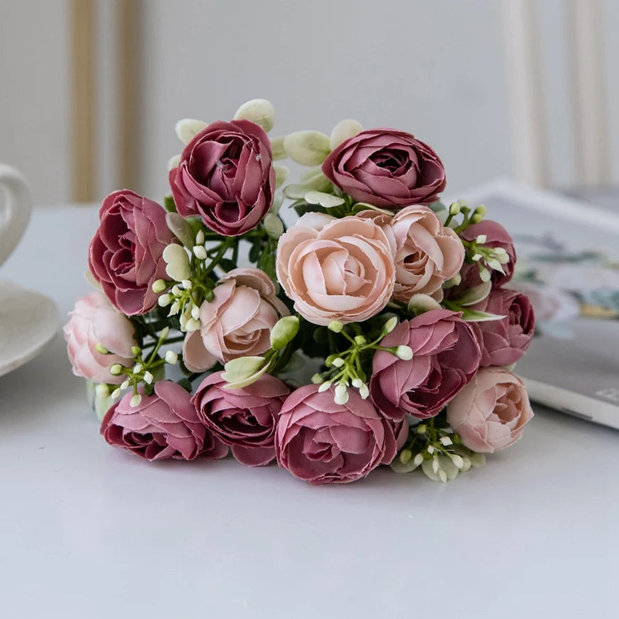 15-Head Silk Rose Bouquet | Wedding & Home Artificial Flowers