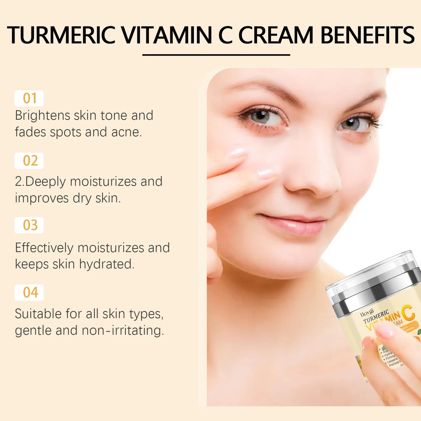 Turmeric Cleanser Oil Control Dark Spot Removal Anti Acne Deep Cleansing Shrink Pore Brightening Moisturizing Vitamin C Cream Peaceful Pleasures Health and Wellness