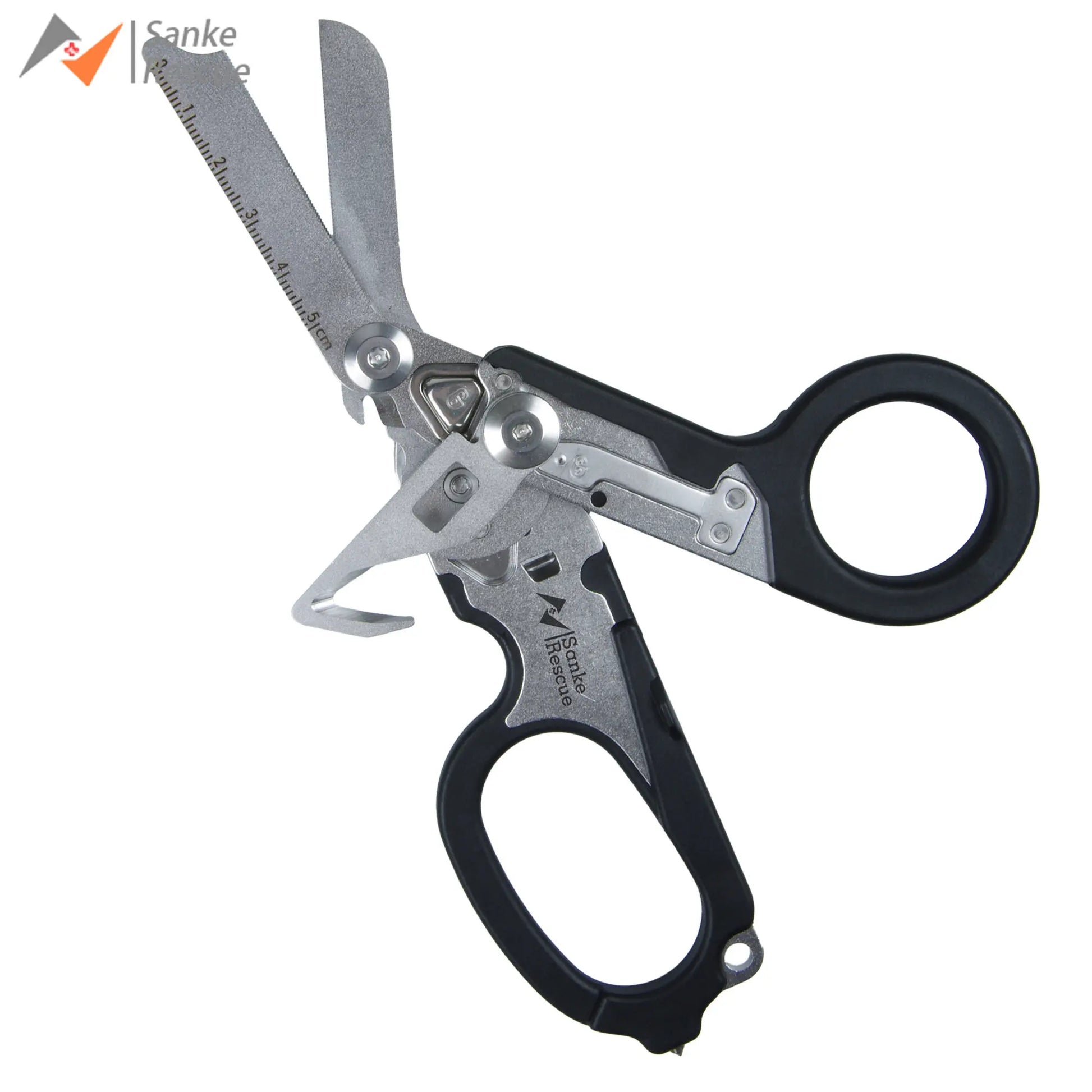 Sanke Rescue Trauma Shears Emergency Scissors Tool Stainless Steel Foldable Trauma Shears with Strap Cutter Glass Breaker EDC Peaceful Pleasures Health and Wellness Black