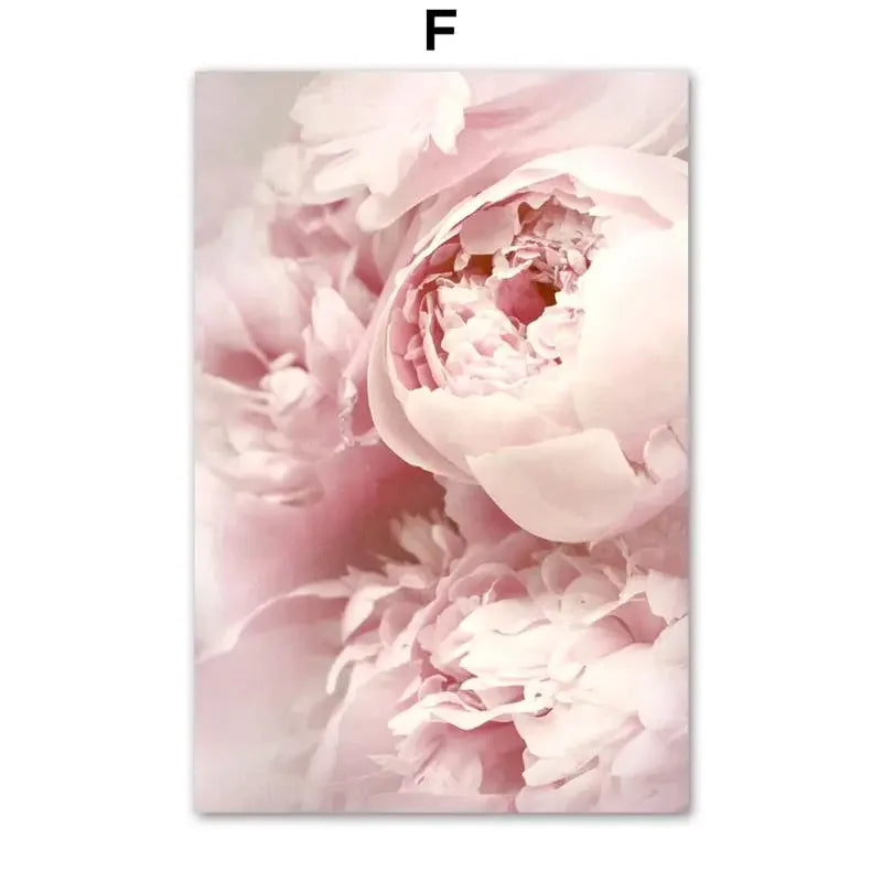 Pink Rose Peony Minimalist Canvas Wall Art | Nordic Floral Print