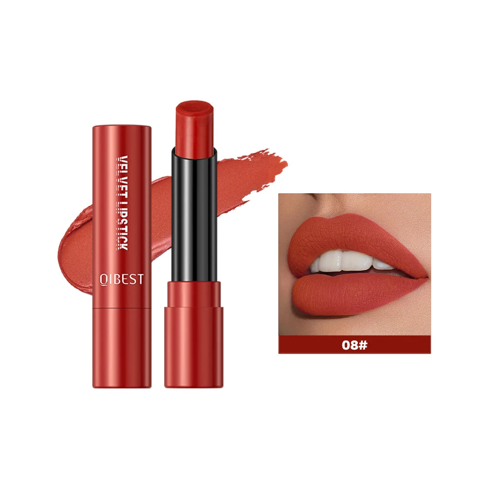 QIBEST Matte Lipstick Lasting Velvet Mist Nude Brown Red Lipstick Non-Stick Cup Classic Highly Pigmented Red Lip Stain Cosmetics Peaceful Pleasures Health and Wellness 08