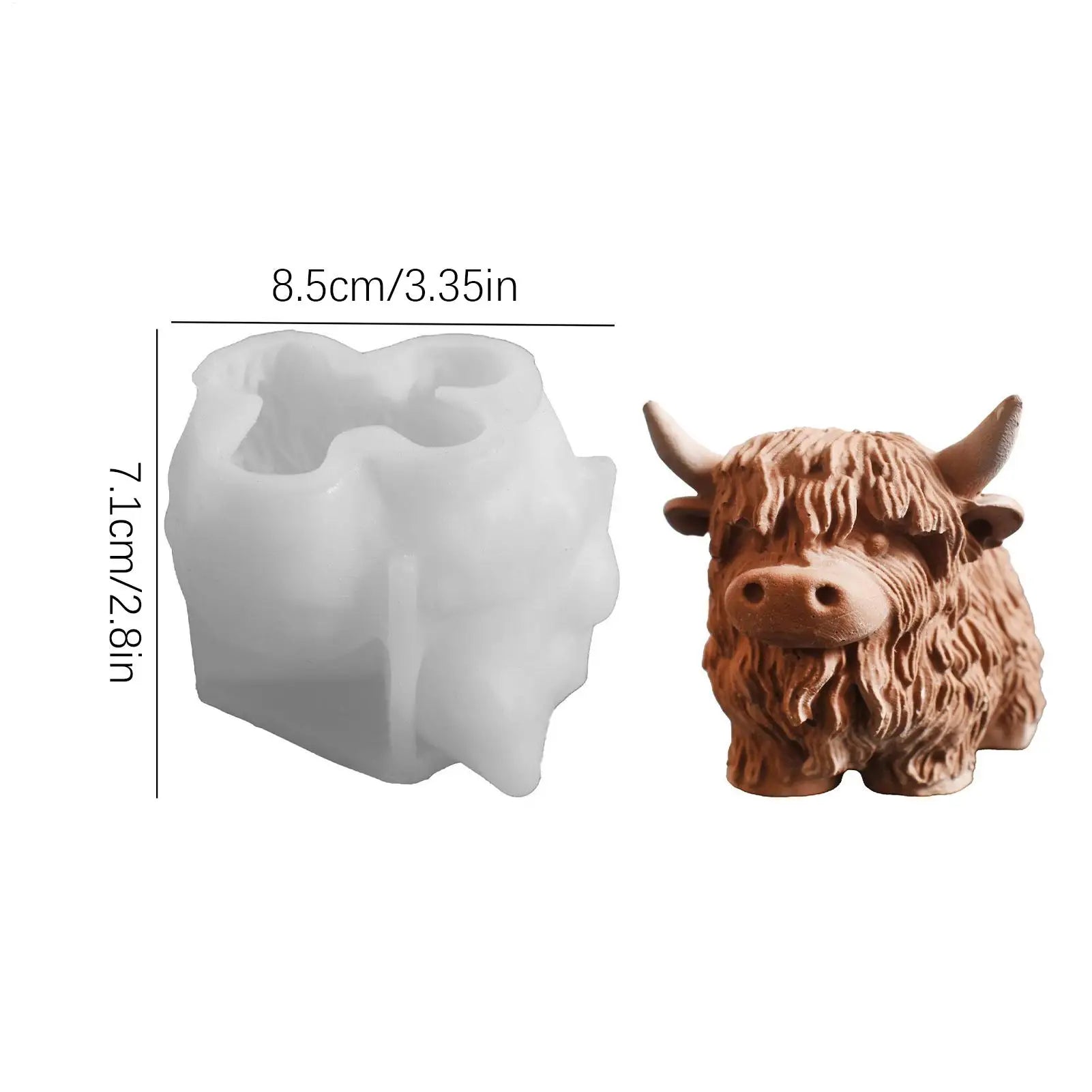 Candle Wax Molds 3D Highland Cow Silicone Mold Farm Animal Casting Craft Decorative Ornament for Home Travel Daily Classroom Peaceful Pleasures Health and Wellness