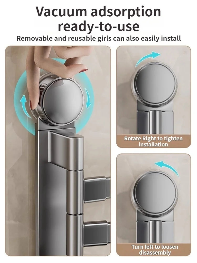 No-Drill Suction Cup Rotating Double Bar Folding Towel Rack