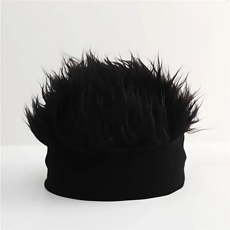 Novelty man's hairpiece hat, unique man's hairpiece knitted hat, hip-hop fashion snap-back hat, man's party cosplay accessory Peaceful Pleasures Health and Wellness black One Size