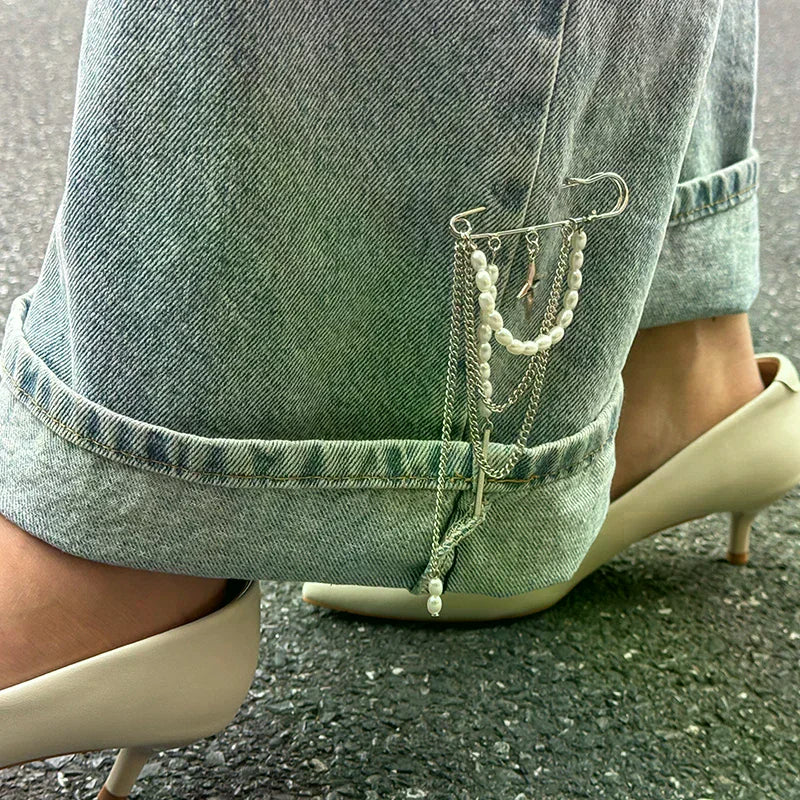 Retro Pearl Chain Tassel Pendant Pin & Foot Chain Jewelry Fashion Jewelry Pin Peaceful Pleasures Health and Wellness