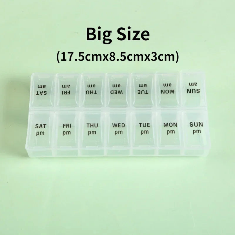 New Weekly Portable Travel Pill Cases Box 7 Days Organizer 14 Grids Pills Container Storage Tablets Vitamins Medicine Fish Oils Peaceful Pleasures Health and Wellness NO.11